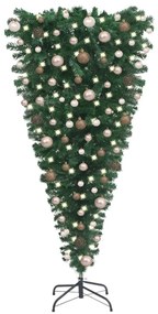 Prevrátený osvetlený umelý vianočný stromček s guľami 210 cm 3078058