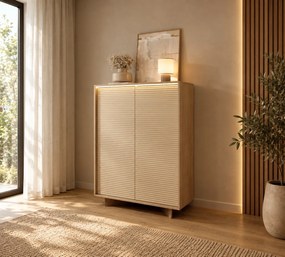 VYSOKÁ KOMODA GALLIANO DUB BOLIVAR + CAPPUCCINO LED 104 cm