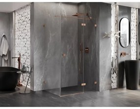Mexen Lunar T, pravý výklopný sprchový kút 140 x 110 cm, 8mm číre sklo, profil medená matná, 834T-140-110-65-00-P