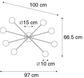 Moderné stropné svietidlo čierne 8-žiarovkové s dymovým sklom - Atény