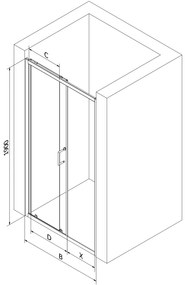 Mexen Apia, posuvné dvere do otvoru 115 x 190 cm, 5mm číre sklo, zlatý profil, 845-115-000-50-00