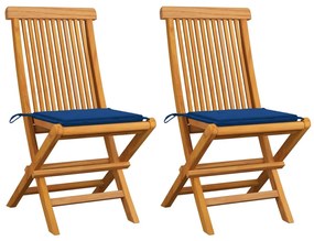 Záhradné stoličky, kráľovsky modré podložky 2 ks, tíkový masív
