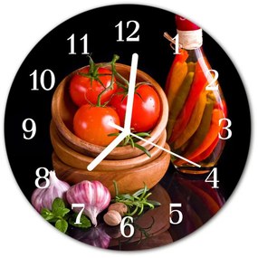 Nástenné sklenené hodiny Cesnaková paradajky fi 30 cm