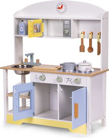Detská drevená kuchynka ECOTOYS (MDF) s rúrou, pračkou, mikrovlnkou a 12 doplnkami