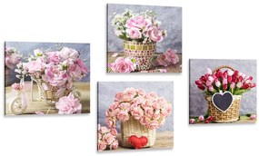 Set obrazov kytice kvetov vo vintage prevedení Varianta: 4x 60x60