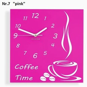 Coffee Time nástenné kuchynské hodiny ružová