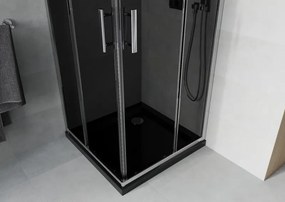 Mexen Rio, štvorcový sprchovací kút s posuvnými dverami 70(dvere) x 70(dvere) x 190 cm, 6mm šedé sklo, chrómový profil + čierna sprchová vanička SLIM, 860-070-070-01-40-4070