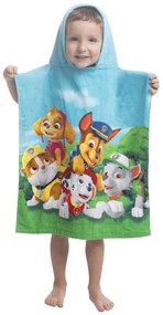 DETSKÝ BAVLNENÝ PONČO UTERÁK S KAPUCŇOU PAW PATROL 50X115 CM VZOROVANÝ