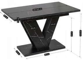 Rozkladací jedálenský stôl CLARK – čierny mramor, 120–160 cm