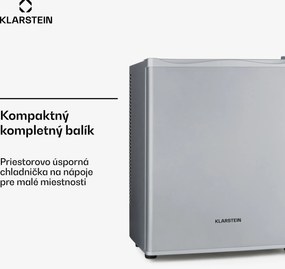 Klarstein Happy Hour 23, minibar, 23 l, 5-15°C, energet. trieda G, tichý, 23 dB, LED svetlo, strieborný