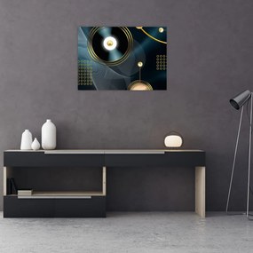 Sklenený obraz - Zlaté kruhy (70x50 cm)