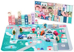 WELLHOX Drevené vzdelávacie bloky mesto s podložkou 115 ks