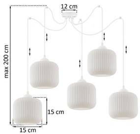 Závesné svietidlo Riffle Spider, 5x biele sklenené tienidlo, w