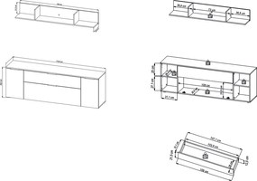 Obývacia stena Milan, dub artisan/sivá, s osvetlením