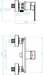 Kuchinox Serta, nástenná sprchová batéria, chrómová, LAV-BKS_040A