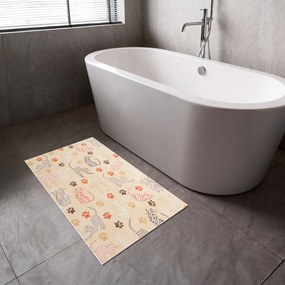 Kúpeľňová penová rohož / predložka PRO-105 Mačky a labky na béžovom - metráž šírka 65 cm