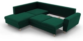 Zelená zamatová rozkladacia/s úložným priestorom rohová pohovka (ľavý roh/do L) Kyoto – Cosmopolitan Design