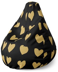 Sablio Sedací vak Pear Zlaté srdiečka - 70 x 95 x 15 cm