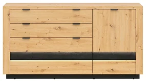 Komoda BRW Ostia KOM1D4S (dub artisan + dub čierny) (s LED osvetlením). Akcia -35%. Vlastná spoľahlivá doprava až k Vám domov. 1025968