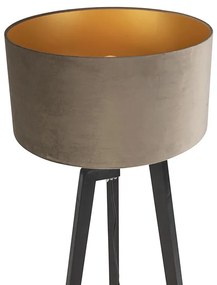 Stojaca lampa trojnožka čierna s hnedým tienidlom a zlatom 50 cm - Puros