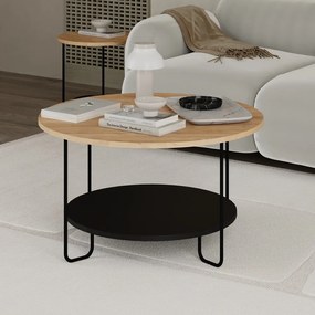 Okrúhly konferenčný stolík s doskou v dubovom dekore v čierno-prírodnej farbe ø 80 cm Tonka – Marckeric