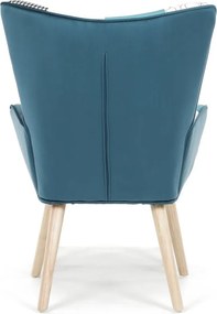 Relaxačné kreslo ušiak LISA + taburet — masív, látka, modrý patchwork