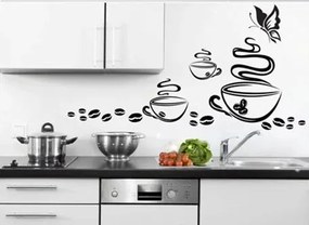 Nálepka na stenu do kuchyne šálky kávy a motýľ 50 x 100 cm