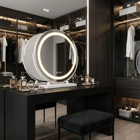 Rea MAKE-UP, kozmetické LED zrkadlo 40 cm v bielom ráme na postavenie, HOM-12019