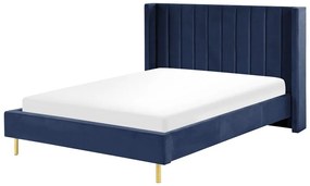 Zamatová posteľ 140 x 200 cm modrá VILLETTE Beliani