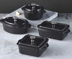 Obdĺžnikový kameninový hrniec Masterpro / 15,8 x 9 x 4,5 cm / čierny