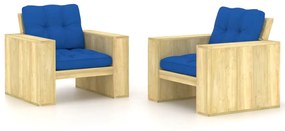 Záhradné stoličky 2 ks a kráľovské modré vankúše impregnovaná borovica 3065799