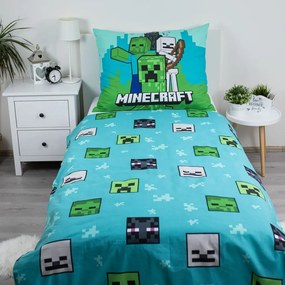 Zeleno-modré bavlnené detské obliečky na jednolôžko 140x200 cm Minecraft "Mobs Here" – Jerry Fabrics