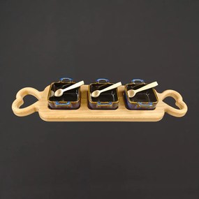 AMADEA 46240 Podnos 3 keramické misky a drev. lyžičky 43cm drev. dekorácie