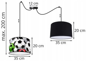 Detské závesné svietidlo Soccer Spider, 2x textilné tienidlo so vzorom (mix 6 farieb), (výber z 2 farieb konštrukcie)