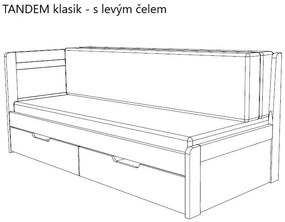 BMB TANDEM KLASIK s roštom a úložným priestorom 90 x 200 cm - rozkladacia posteľ z dubového masívu vysoká pravá, dub masív