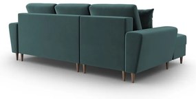 Zamatová rozkladacia/s úložným priestorom rohová pohovka v petrolejovej farbe (ľavý roh/s leňoškou) Kyoto – Cosmopolitan Design