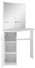 Rohový toaletný kozmetický stolík na líčenie, biely