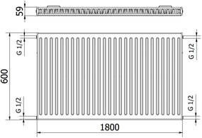 Mexen C11, oceľový panelový radiátor 600 x 1800 mm, bočné pripojenie, 1680 W, biela, W411-060-180-00