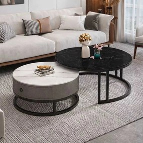 LuxuryForm DESIGN Konferenčný stolík AMARO 80 / 60 cm – biely a čierny mramor (set 2 ks) II. akosť