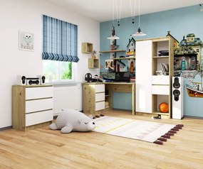 Rohový písací stôl B16 124 cm dub artisan/bílý levý