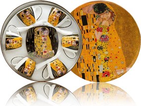 HOME ELEMENTS Súprava 6 kusov - šálky 250 ml s podšálkami a lyžičkami, Klimt Bozk tmavý