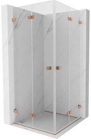 Mexen Lunar-F Duo, skladací sprchový kút 75 x 75 cm, 8mm číre sklo, profil medená matná, 836-075L-075P-65-00