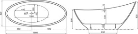 Polimat Akrylátová voľne stojaca vaňa Zoe 180x80 POLIMAT-Rozmery: 180x80, POLIMAT-Farba vane: Biela / grafit lesk