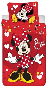 Jerry Fabrics Detské bavlnené obliečky Minnie Red heart, 140 x 200 cm, 70 x 90 cm