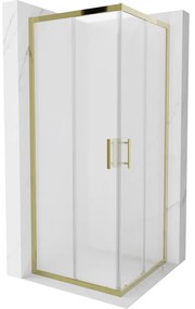 Mexen Rio, štvorcový sprchovací kút s posuvnými dverami 80(dvere) x 80(dvere) x 190 cm, 6mm sklo námraza, zlatý profil, 860-080-080-50-30