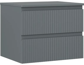 Mexen Rivel, kúpeľňová skrinka 60 cm s pracovnou doskou, 2 zásuvky, drážkovaná, grafitová matná, 91A20-06047-2-BFFC66