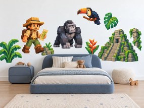 Minecraft Prieskumník a gorila v džungli džunglové pixelové nálepky na stenu pre malých prieskumníkov arch 46 x 34 cm