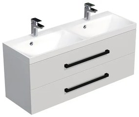 Kúpeľňová skrinka s čiernou úchytkou a umývadlom SAT Cube Way 120x53x40 cm biela lesk lesk/mat CUBE2C120ZBL, 1 ks