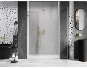 Mexen Lunar-B, L výklopné pravé sprchové dvere 115 cm, číre sklo, zlatý profil, 832SL-115-050-50-00-P
