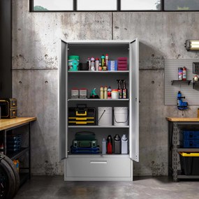 Modulárna kovová multifunkčná skriňa so zásuvkou sivá MEGAN 1850 x 900 x 400 mm